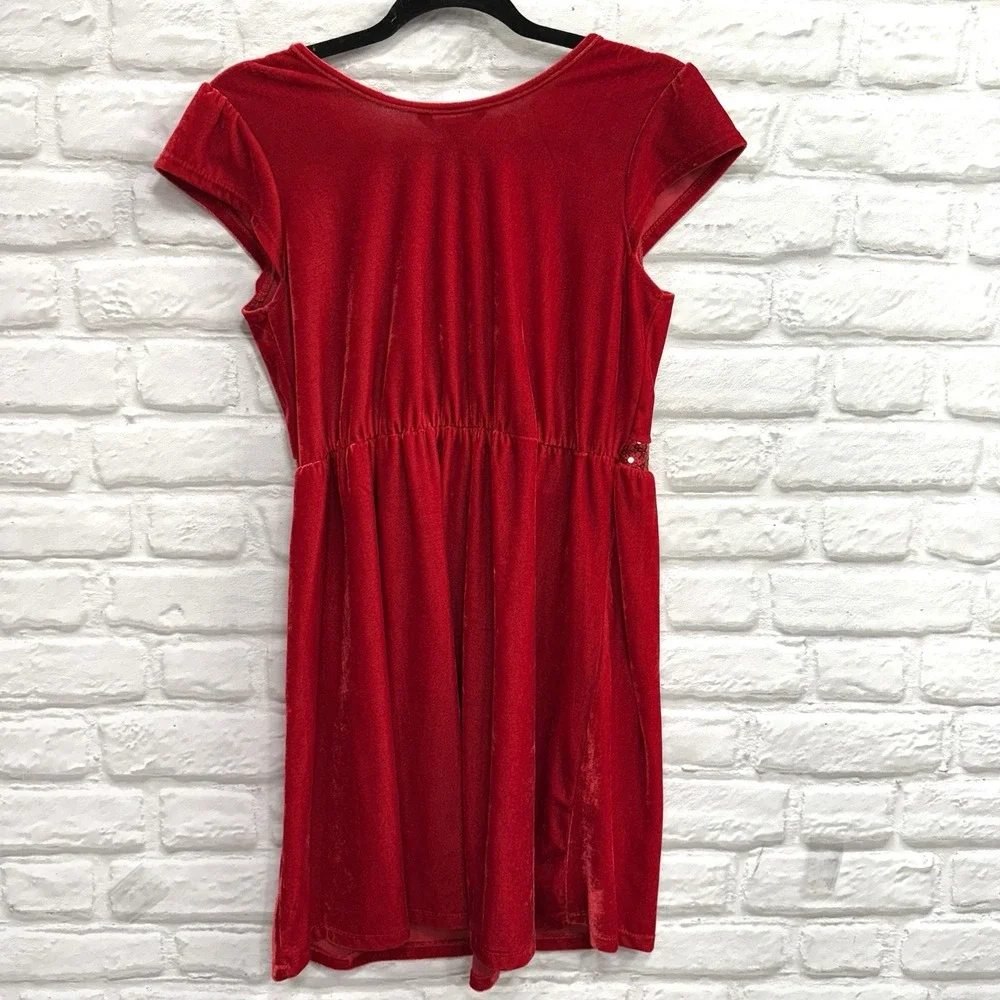 George Girls Sz 14/16 Red Velvet & Sequin Christmas Holiday Dress Formal  w/ Bow